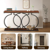 UPHYB 55'' Narrow Console Table, Industrial Entryway Table with Storage Shelves, O-Shaped Circle Metal Frame, Wood Accent Tables for Living Room, Hallway, Foyer, Entrance, Rustic Brown UPHYB