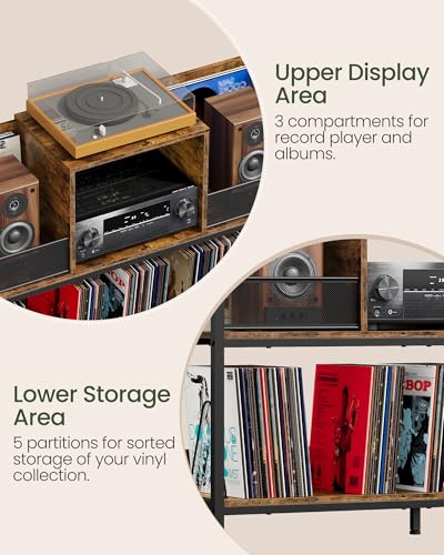 CHOEZON 43" Vinyl Record Storage Holder, Large Record Player Table, Holds up to 400 Albums, Vinyl Record Player Display Stand, Removable Dividers, for CD, Audio Equipment Storage, Rustic Brown TCW77BF CHOEZON