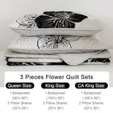 DJY Black White Quilt Set Queen 3 Pieces Floral Bedding Quilt Set Soft Botanical Bedspread with 2 Pillow Shams Lightweight Flower Quilt Coverlet Set for All Season 90''x 96'' DJY