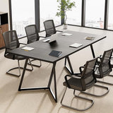 LITTLE TREE 70.86-Inch Conference Table for 8, Black Conference Room Table with Metal Base, Modern 5.9 ft Rectangular Table for Boardroom, Meeting, Conference Room LITTLE TREE