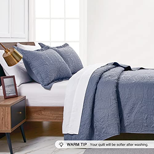 Love's cabin King Size Quilt Set Blue Bedspreads - Soft Bed Summer Lightweight Bedspread Comforter - Modern Style Coin Pattern Coverlet for All Season - 3 Pieces (1 Quilt, 2 Pillow Shams) Love's cabin