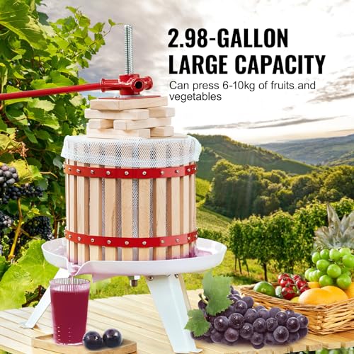 VEVOR Fruit Wine Press, 3.2 Gallon/12L, Solid Wood Basket with 6 Blocks, Manual Juice Maker, Cider Apple Grape Tincture Vegetables Honey Olive Oil Making Press with Pole Handle Bar for Kitchen, Home VEVOR