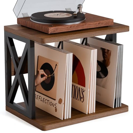 QILICHZ Record Holder,80-100Lps Vinyl Records Storage,Stackable Vinyl Holder,2-Tier Record Player Stand,Wood Turntable Stand,Records Player Table for Magazine, Book, Files, Albums QILICHZ