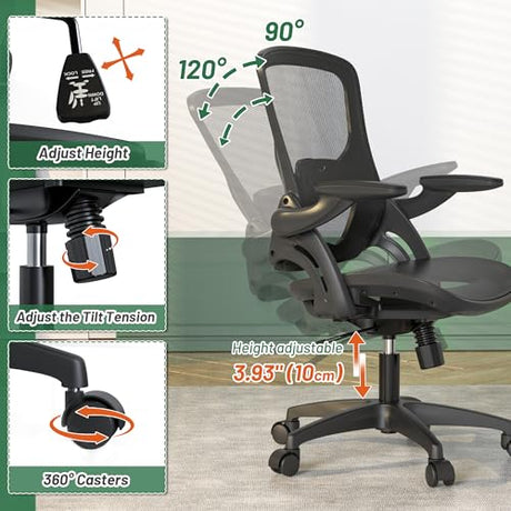 KIZECK Ergonomic Comfy Mesh Home Office Computer Desk Chair with Height Adjustable Lumbar Support with Flip up Arms for Adult KIZECK