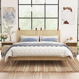 Boho Rattan Nightstands Set of 2 with Metal Legs and Open Shelf, Natural Wood Finish Angel Sar