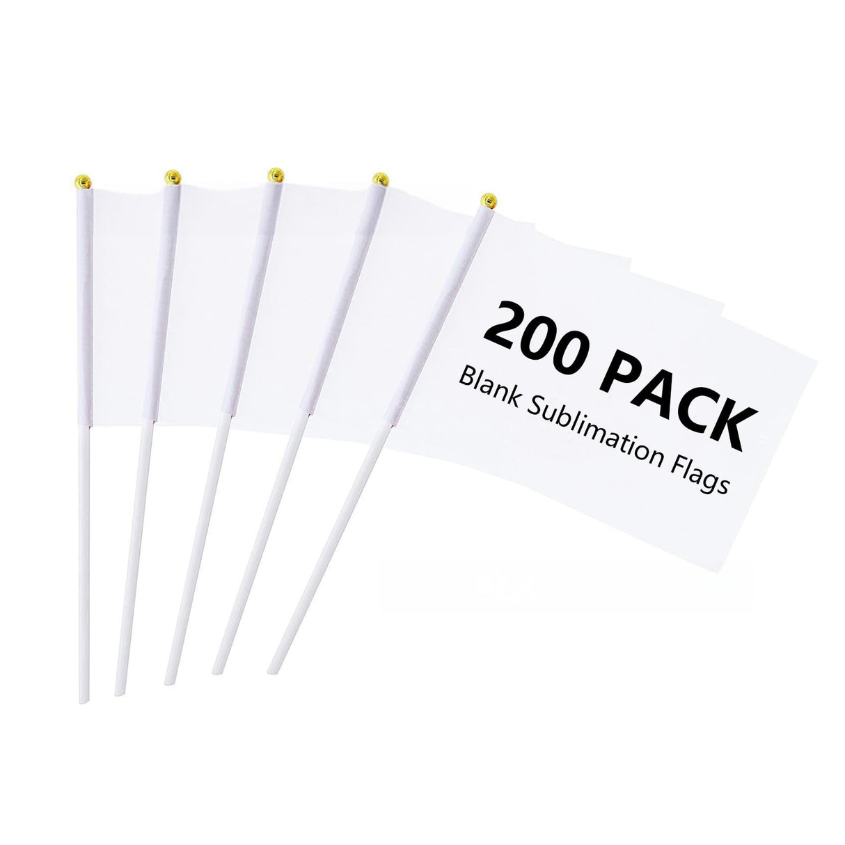 Hyuetrsa 200 Pcs Solid White Blank Sublimation Flags Small Hand Held Sublimation Flags, Mini White DIY Graffiti Flags on Stick,Party Decorations for Parades Birthday Wedding Events Celebration Hyuetrsa