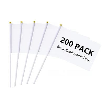 Hyuetrsa 200 Pcs Solid White Blank Sublimation Flags Small Hand Held Sublimation Flags, Mini White DIY Graffiti Flags on Stick,Party Decorations for Parades Birthday Wedding Events Celebration
