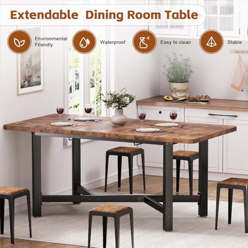 Jocoevol Dining Table for 4-6,62“Extendable Round Kitchen Dining Room Table, Space Saving Rectangle Large Expandable Wood Dinner Furniture for Small Space, Brwon（47-62In*28In*30In Jocoevol