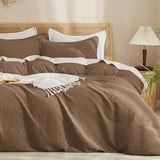 PHF Waffle Duvet Cover Set King Size, No Snagging Ultra Soft Luxury Textured Breathable Comforter Cover for All Season 3pcs, Durable Bedding Duvet Set with 2 Pillow Shams, 104"x90", Mocha/Cocoa Brown PHF