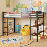 Giantex Low Loft Bed Twin Size, Heavy Duty Metal Frame w/Storage Shelves, Ladder & Full-Length Guardrails, Ample Under-Bed Space, Kids Loft Bed with Stairs for Boys Girls Junior, No Box Spring Needed Giantex