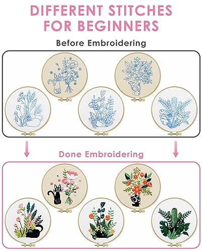 TINDTOP Embroidery Kit for Adults, Embroidery Kit for Beginners Include Embroidery Cloth Hoops Threads for Craft Lover Hand Stitch with Embroidery Skill Techniques (Black Cat) TINDTOP
