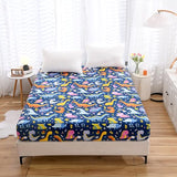 NATURETY Bedding Fitted Sheet with Deep Pocket,Dino Printed Thicken Soft Fabric Bed Sheets (Navy Blue(Dinosaur), Queen) NATURETY