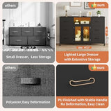 FFBCFDK Black Dresser for Bedroom Dresser TV Stand with Charging Station for 60" TV Long 6 Drawer Dresser for Bedroom with LED Light Large Fabric Dresser Organizer Unit Tall Chest of Drawers for Kids FFBCFDK