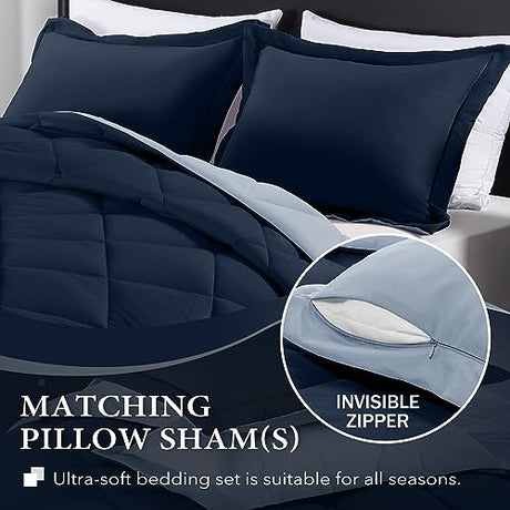 downluxe Queen Comforter Set - Blue and Sapphire Queen Comforter, Soft Bedding Sets for All Seasons -3 Pieces - 1 Comforter (88"x92") and 2 Pillow Shams(20"x26") downluxe