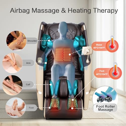 iBooMas Massage Chair, 2026 SL-Track Zero Gravity Shiatu Massage Chairs Full Body and Recliner, 12 Modes, Body Scan, APP, Foot Rollers, Heat, Airbags, Bluetooth, Thai Stretch(Brown) iBooMas