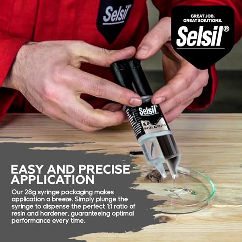 SELSIL Quick Epoxy Metal Adhesive Syringe, Strongest Glue for Metal to Metal Bonding, 5-Minute Curing Heavy Duty Epoxy Glue, Solvent-Resistant, Reinforced with Steel, Grey, 1 oz (28 g) Pack of 1