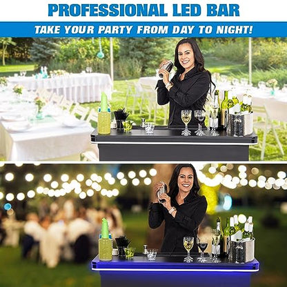 GoPong GoBar PRO Commercial Grade LED Portable Bar Table - Mobile Bartender Station with Skirt & Carry Case - WoodArtSupply