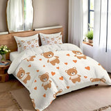 WIVCOMD Twin Duvet Cover Set - Cute Brown Teddy Bear Soft Microfibre Bedding - Minimalist Style Bedding Quilt Cover Set with Pillow Cases, Light Yellow WIVCOMD