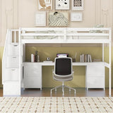 Harper & Bright Designs Twin Size Loft Bed with Stairs and Desks, Wood Loft Bed Frame with Storage Drawers, White Harper & Bright Designs