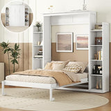 Harper & Bright Designs Full Size Murphy Bed, Wooden Full Murphy Wall Bed with Shelves and LED Lights, White Harper & Bright Designs