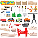 WOOD CITY Wooden Train Set, 56-Piece Deluxe Kids Toy Train Set for 2 3 4 5 Year Old Boy, Cargo-Themed Train Track with Tower Crane & Suspension WOOD CITY