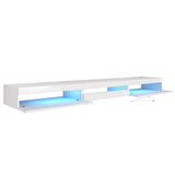 ANTISTA Floating TV Stand | 94.5'' Long Wall Mounted TV Shelf with Power Outlet, Modern Wooden Entertainment Center Media Console with Storage, High Gloss Large TV Cabinet, Up to 100 Inch TVS ANTISTA