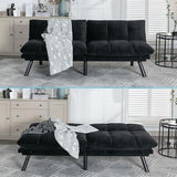 71" Velvet Futon Couch Bed with Mattress Included,Convertible Folding Sleeper Sofa Bed with Adjustable Backrests,Modern Loveseat Sleeper for Living Room Bedroom Small Space Home Office (Black) MWrouqfur