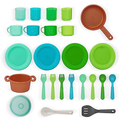 Battat – Play Kitchen & Market – Toddler-Friendly Size – Chalkboard Menu & Oven Dials – 25 Toy Cooking Accessories – 2 Years + – Two n' One Cookin' Fun Battat