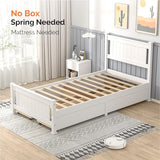 Bonnlo Twin Size Solid Wood Platform Bed Frame with 4 Storage Drawers, Single Bed with Headboard, No Box Spring Needed Panel Bed, Wood Slat Support Mattress Foundation, White Bonnlo