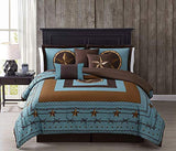 Chezmoi Collection Tulsa California King Bedding Set, 7-Piece Turquoise Brown Western Cowboy Oversized Comforter Set, Printed Texas Star Barbed Wire Chezmoi Collection