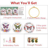 Mozzyyee 3 Sets Embroidery Starter Kit for Beginners Adults Include 3 Embroidery Clothes with Instructions Hoops Floss Thread Fabric Needles (Butterfly)