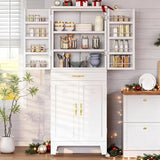 DWVO Metal Storage Cabinet, 71" Kitchen Pantry Cabinet with 4 Door & 4 Adjustable Shelves & Drawer & Door Rack, 6-Tier Tall White Steel Cabinets for Kitchen, Living Room, Dining Room DWVO