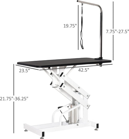 Afqxf Hydraulic Dog Grooming Table Heavy Duty for Small/Medium/Large Dogs, Pet Grooming Table with Adjustable Overhead Arm and Noose, Height Adjustable 21''-36'', 42.5''/ Black