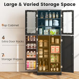 Giantex Pantry Organizers and Storage, 63.5” Tall Kitchen Cabinet, Food Buffet Cupboard with Glass Doors, Shelves with Baffle, Wooden Freestanding Giantex