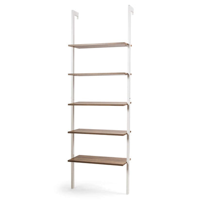 Modern Tangkula 5-Tier Wall-Mounted Ladder Bookshelf with Metal Frame in White - WoodArtSupply