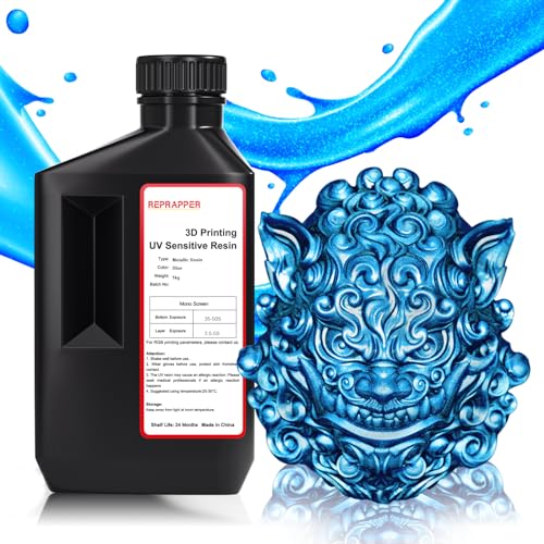 RepRapper Blue 3D Printer Resin, 405nm Fast UV-Curing 1kg Standard Resin, Photopolymer 3D Printing Resin with Metallic Shine for LCD Printer, 1000g Blue