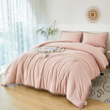 PERFEMET Blush Twin Bed in A Bag for Girls 5 Pcs Boho Pom Pom Bed Comforter Set with Sheets Soft Lightweight Pink Plain Bedding for Kids Teens(Blush, Twin) PERFEMET