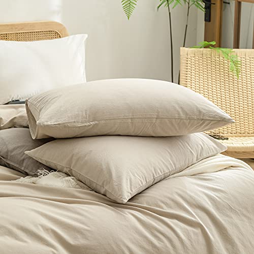 BESTOUCH Duvet Cover Set 100% Washed Cotton Linen Feel Super Soft Comfortable Chic Lightweight 2 PCs Home Bedding Set Solid Almond Milk Grey Twin/Twin XL BESTOUCH