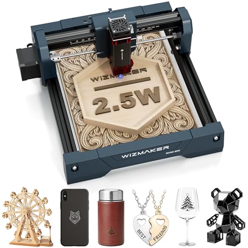 WIZMAKER Laser Engraver Machine, 2.5W Laser Engraver, Spot Size 0.04mm, Engraving Speed 12000mm/min, Supports WiFi/Hotspot/USB, Suitable for Wood, Leather, Acrylic, and Glass Materials WIZMAKER