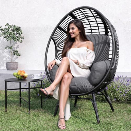 TQKVIPI 2 pcs Oversized Wicker Egg Chair Outdoor Indoor - Rattan Patio Egg Lounge Chairs with Cushion 500lbs Capacity for Living Room, Balcony, Backyard TQKVIPI