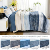 WONGS BEDDING Blue Comforter Set Full Size, 7 Pieces Full Bed in a Bag for All Season, Soft and Breathable Striped Bedding Set with Boho Comforter, Flat Sheet, Fitted Sheet, Pillowcases & Shams WONGS BEDDING