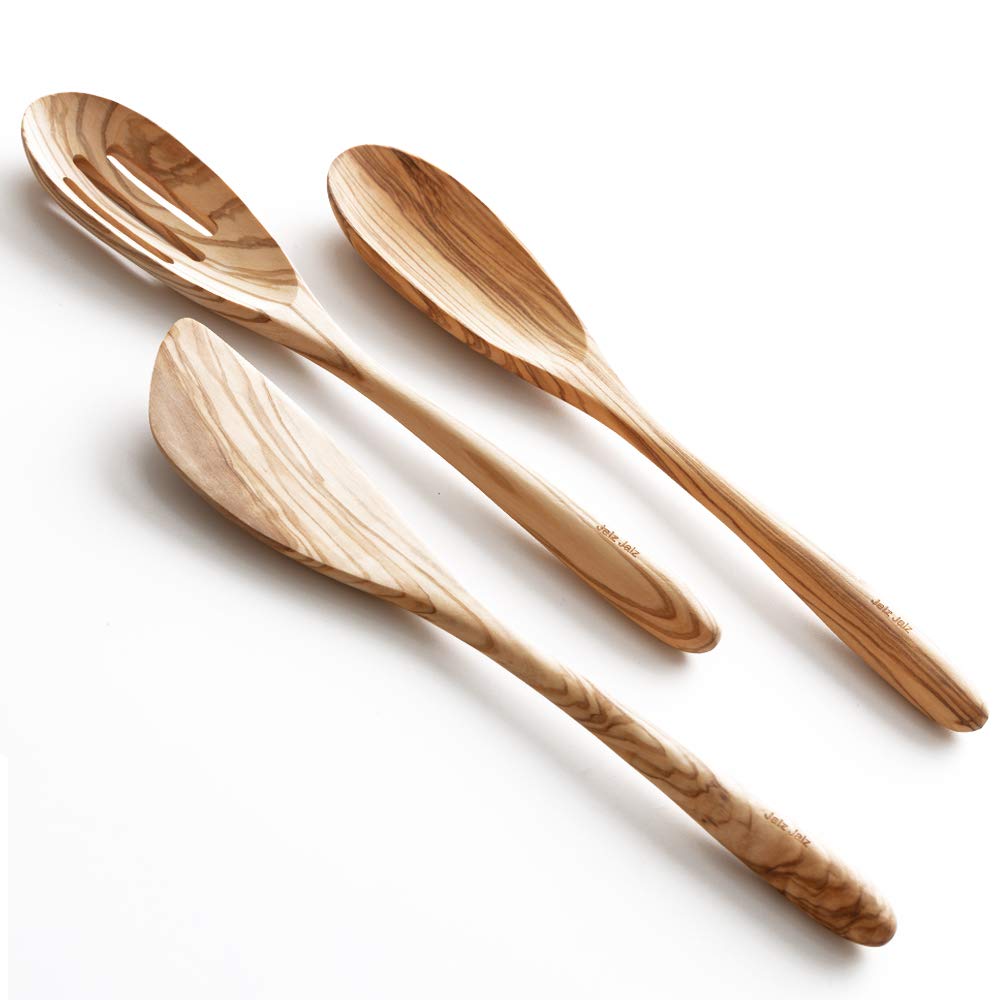 jalz jalz Olive Wooden Spoons for Cooking Utensils Set,3-Piece wooden cooking utensils - WoodArtSupply