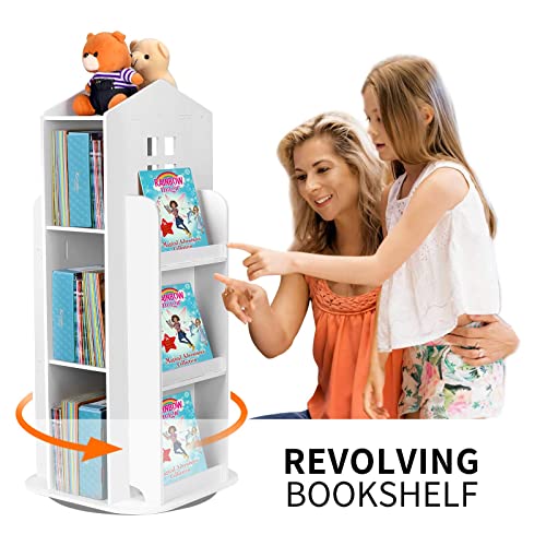 HM&DX 360° Rotating Children's Cartoon Bookshelf - Space-Saving Floor Rack for Home & Office - WoodArtSupply