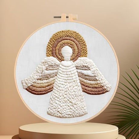 Amiiba Embroidery Starter Kit with Angel with Halo Pattern, DIY Full Range Stamped Embroidery Cross Stitch Kits for Beginners Adults (Angel) Amiiba