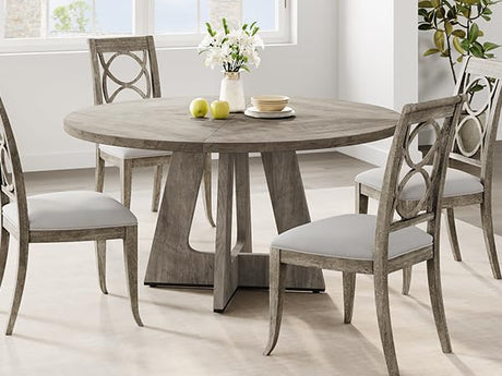 IDEALHOUSE 47" Round Dining Table Set for 4 to 6, Farmhouse Kitchen Table with Wooden Top and Pedestal Base, Circle Dinner Table for Dining Room, Kitchen Room - Grey (No Chairs) IDEALHOUSE