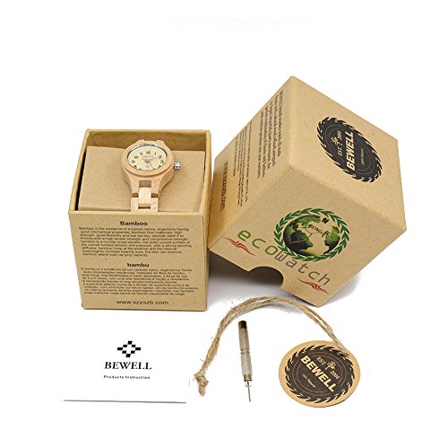 BEWELL W123A Handmade Natural Maple Wristwatch Analogue Display Lightweight Small Thin Case Wooden Watch for Women(Beige) BEWELL