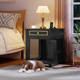 YITAHOME Dog Crate Furniture with Dual USB Charger, Wooden Dog Kennel End Table with Cushion Tray, Drawer for Small Dogs Under 25 lbs Indoor Use, Black YITAHOME