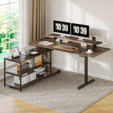 Lefurture Standing Desk with File Cabinet, 55x24'' L Shaped Electric Stand Up Desk with Adjustable Monitor Shelf, Adjustable Height 28-46'' for Home and Computer Workstation, Walnut Lefurture