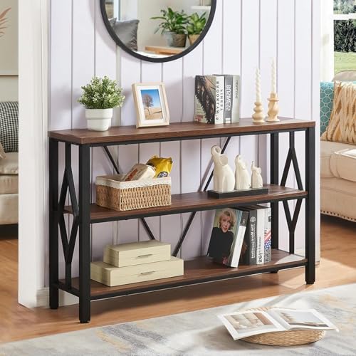 HOMISSUE Sofa Console Table, Rustic Console Table with 3-Tier Storage, Engineered Wood Sofa Tables with Open Shelves, Heavy Duty Entryway Tables for Living Room, Hallway (47 Inch, Rustic Brown) HOMISSUE