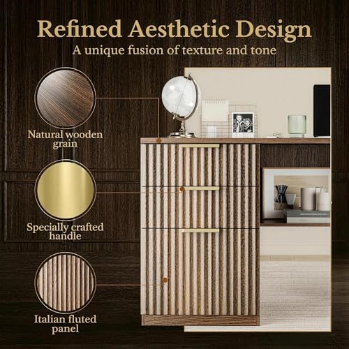 Perledesign 70 Inches L Shaped Executive Standing Desk, Electric Height Adjustable Desk with File Cabinet, Computer Corner Table with AC/USB and Privacy Panel for Home and Office, Black Walnut Perledesign